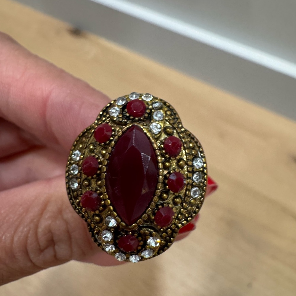 Vintage Art Deco Red and Gold Statement Ring